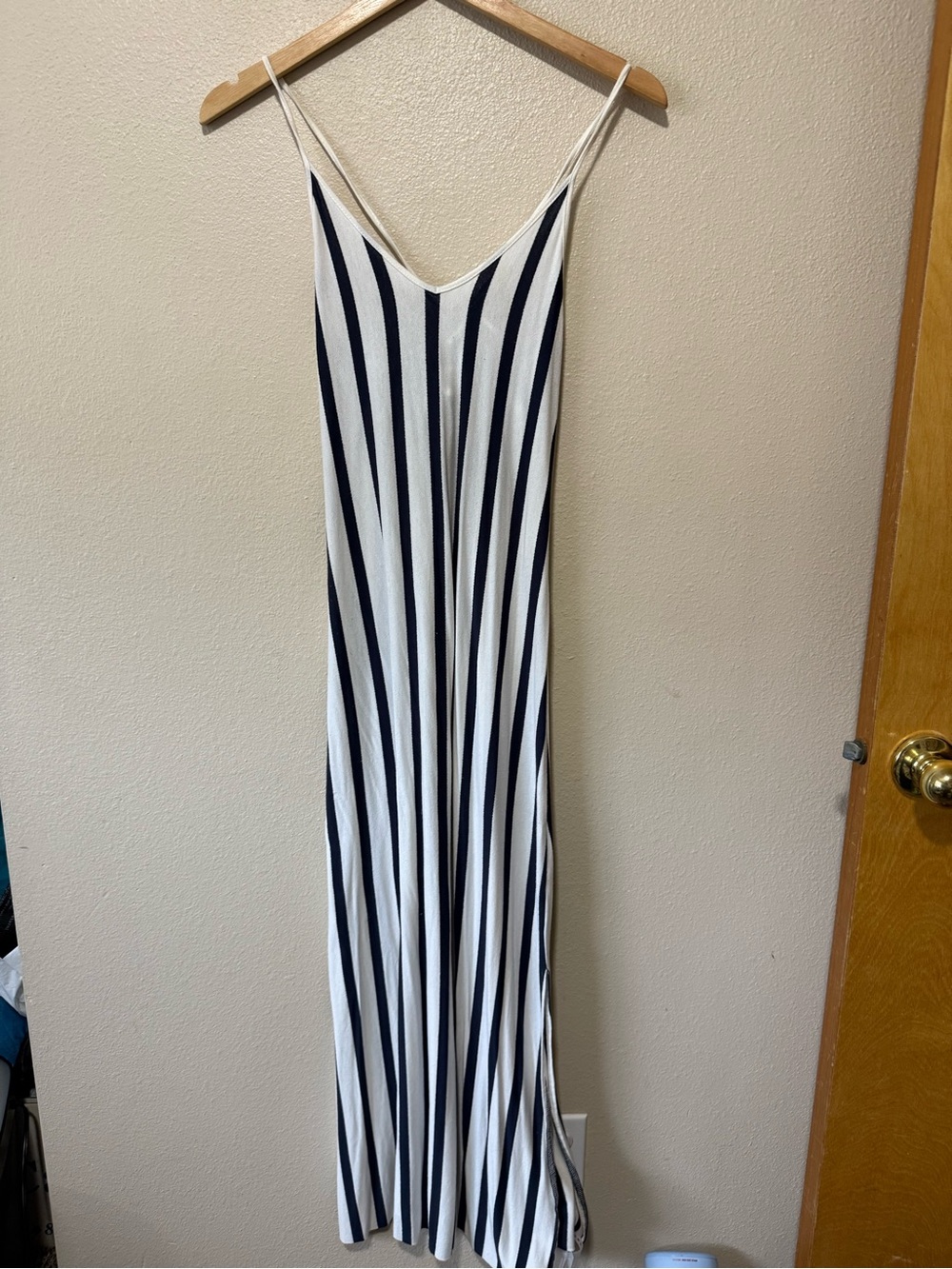 Striped White and Navy Maxi Slip Dress - Classic Summer Style